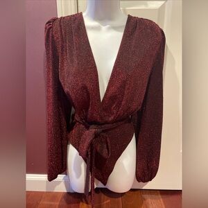 Shein Red Metallic Sparkle Bodysuit